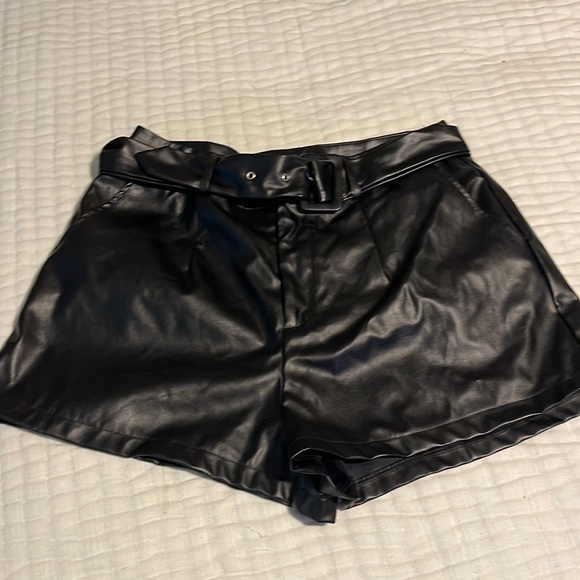 Missguided Pants - Misguided paper bag leather shorts with belt